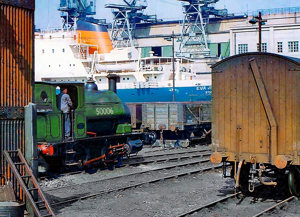 SortaScouse's tweet image. a collection of photos from the Hugh Parker collection after his visit to the North Western Region in 1963.

1. 50003 Departs Barrow with an express for Tidmouth

2. 50010 in store at Crovan's Gate Works

3. 50006 shunts at the harbour at Knapford

4. 50001 on shed at Tidmouth