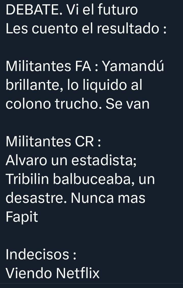 Como bien dijo un tuitero en este cabarute virtual, así se vio el debate en las redes morales