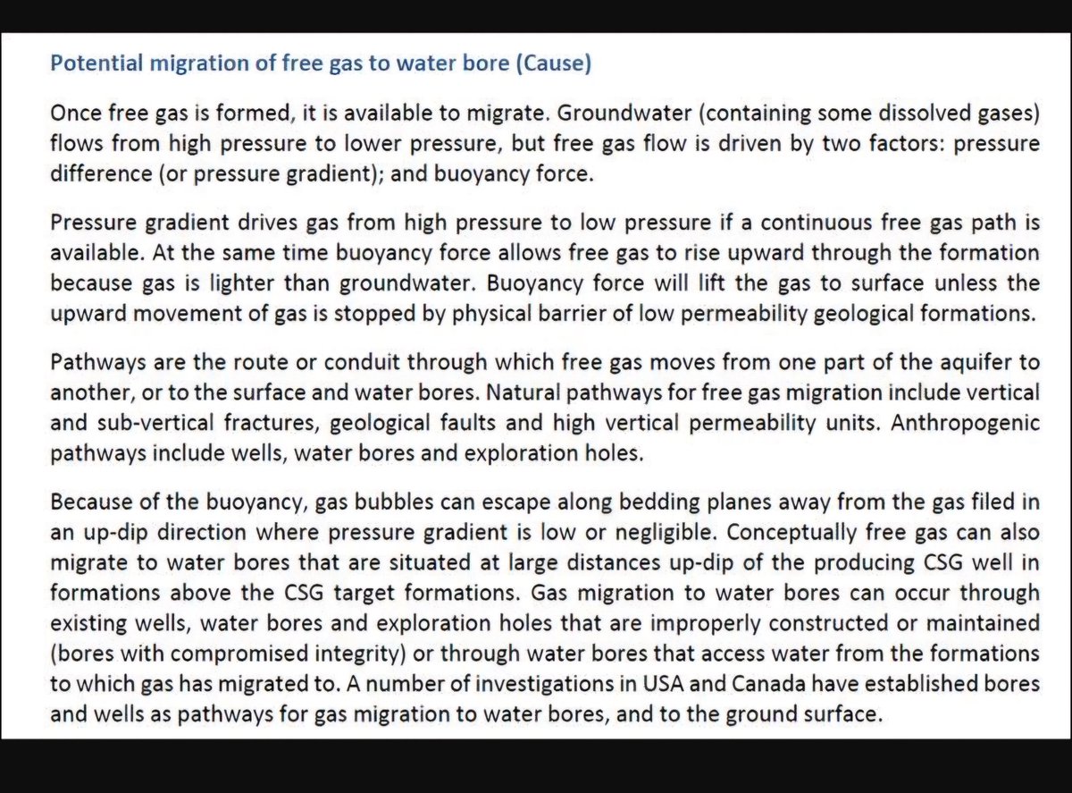 BalmainLiza's tweet photo. For anyone interested in the existential threat that coal seam gas mining poses to good quality aquifers, like the Condamine Alluvium💦 in the #DarlingDowns, information is provided in this Qld Science Network link: https://t.co/6OhBuzTuzc

Standout risks from the surrounding CSG depressurisation include depletion of the water table and contamination from the migration of free gas. 

All aided and abetted by:
🔺️existing geological contact, 
🔺️faults & fractures, 
🔺️uncapped legacy coal exploration holes, and 
🔺️the integrity failure of gas wells due to microbiological influenced corrosion, which creates immense fluid & gas leakage pathways. 

So many scientific unknowns remain, and yet gas companies like Arrow Energy have been granted approval to drill 💯s of gas wells in some of Qld's most sensitive locations. 

We are not jumping at shadows when we say that #CSG mining risks adversely affecting the future of the Darling Downs and its precious groundwater forever.