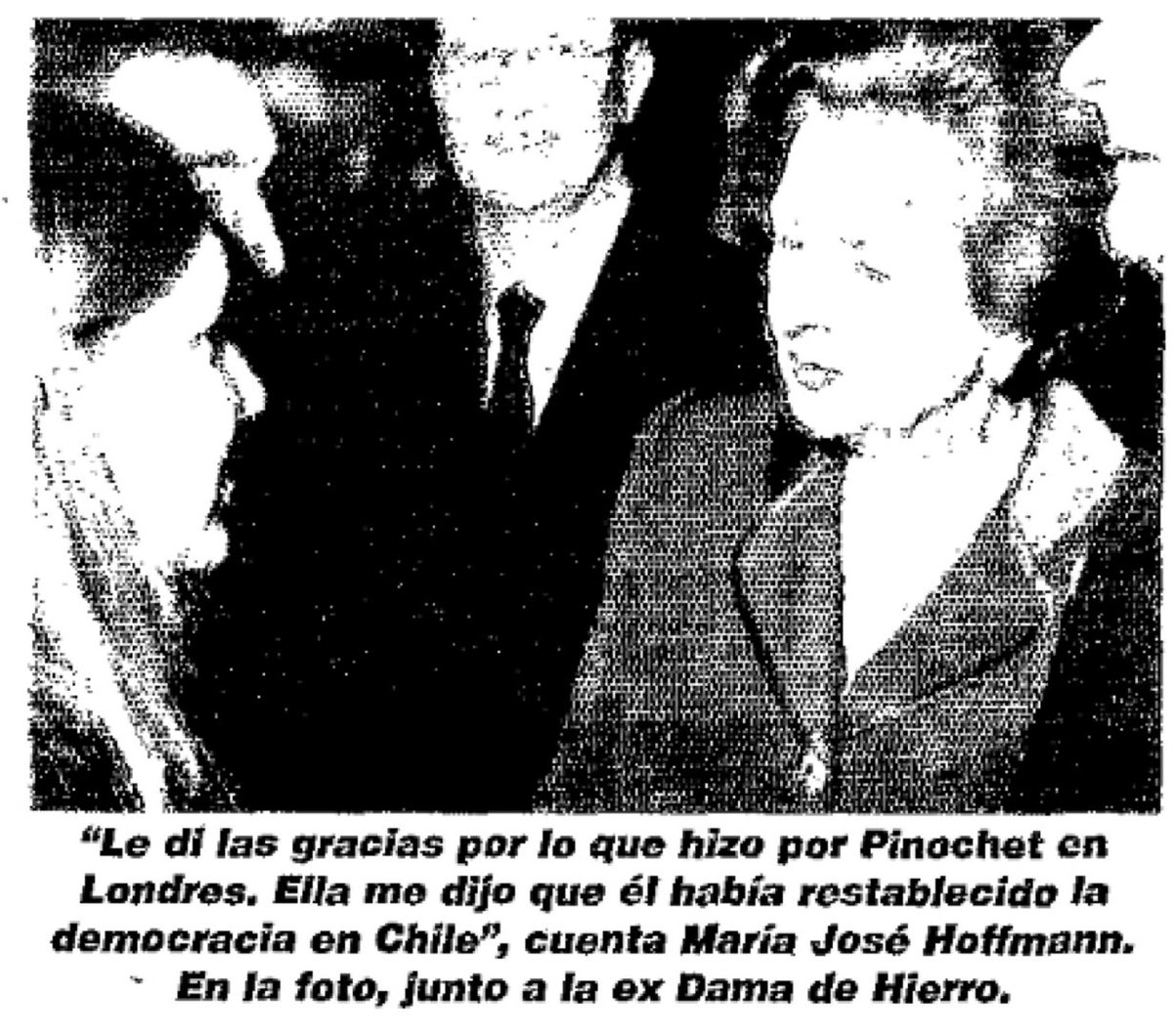 2001: Presidenta de la Juventud UDI María José Hoffmann agradece a Thathcher por sus gestiones en favor de Pinochet.