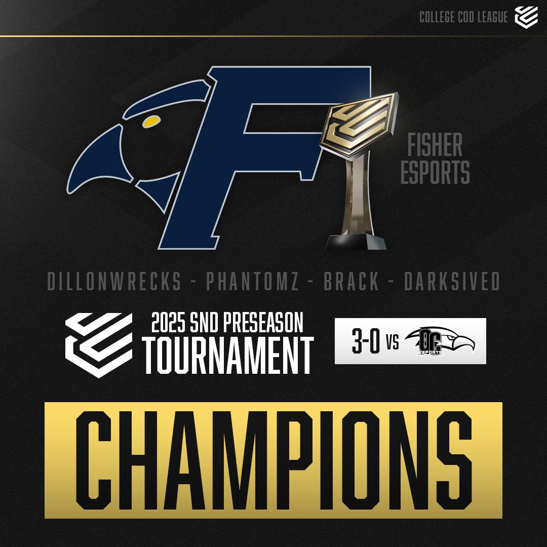 CollegeCoD's tweet photo. Congrats to @Fisher_Esports for taking home first place in the CCL Preseason SnD Kickoff!

#CCL2025 https://t.co/jItimpWiDj