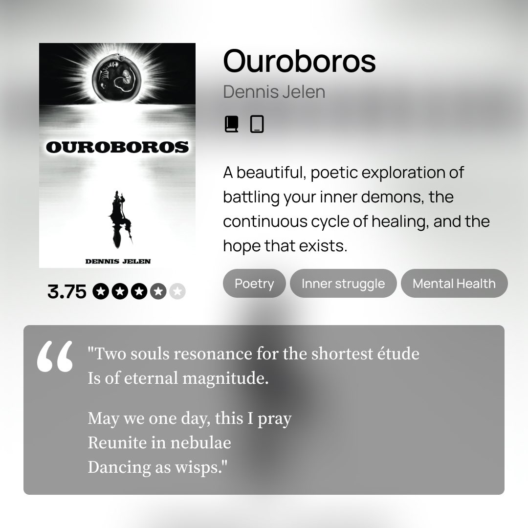 .<a href="/JelenWrites/">Dennis Jelen</a> can write poetry, man. I’m glad I finally had time to pick it up and read between a few chonkers in my TBR.

3.75/5 ⭐️