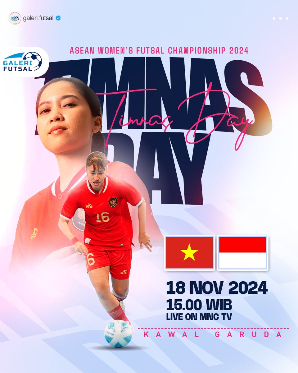 galerifutsalfc's tweet photo. #TIMNASFUTSALDAY 

Laga kedua @timnasfutsalIDN Putri akan menghadapi Vietnam, ayo rain poin perdana Garuda Pertiwi.

#GaleriFutsal #ASEANWomensFutsal https://t.co/UVS7VCcX6s