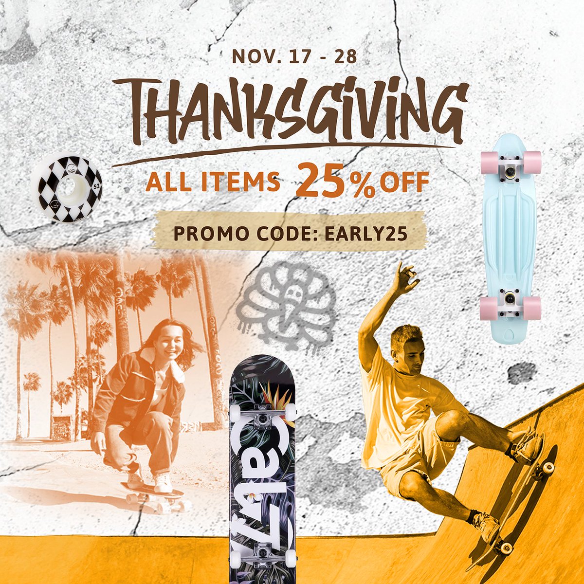 Cal7Skate's tweet photo. Early Black Friday starts now! Get your skateboard essentials with Cal 7’s holiday sale from November 17th—shred in style without breaking the bank!

https://t.co/vVfdn0iFby https://t.co/ldtar2miSt