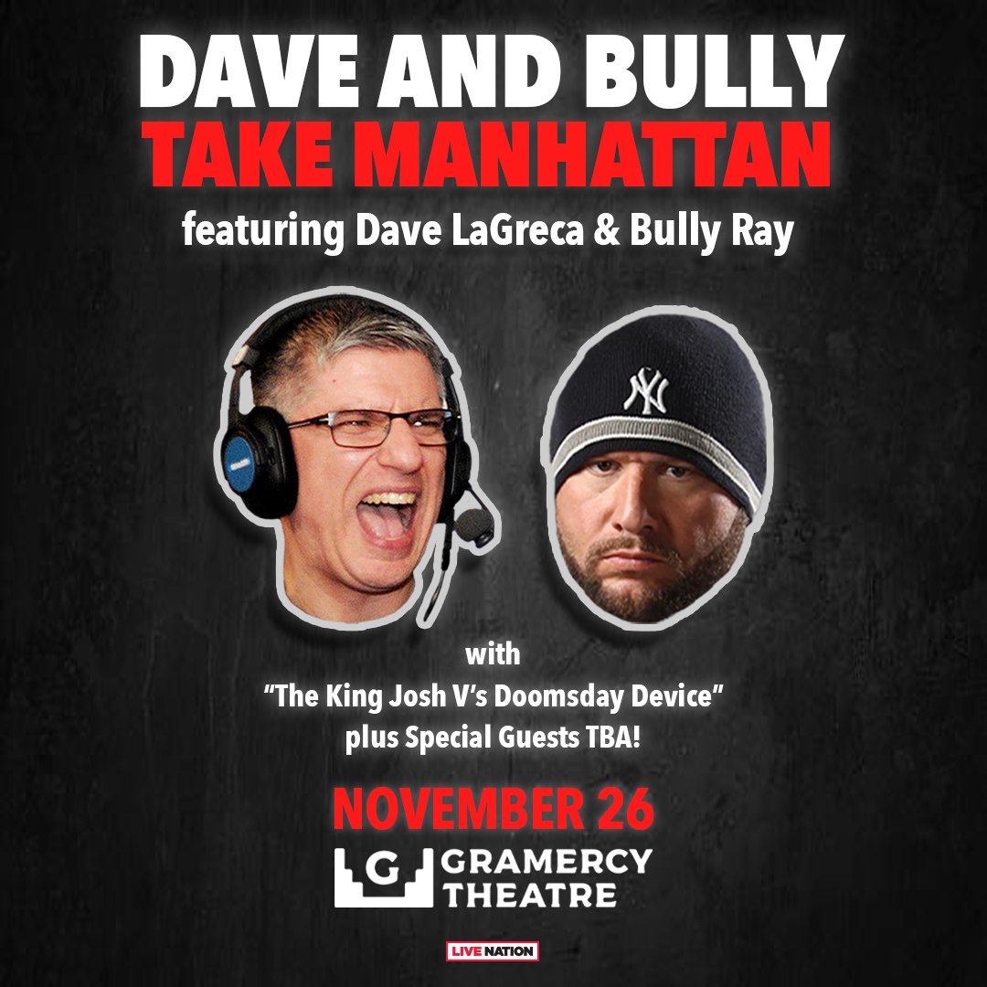 davidlagreca1's tweet photo. Get you tickets for Dave &amp;  @bullyray5150 November 26 to the hottest event coming to the Gramercy Theatre. It’s gonna be a wild one. Especially now that @Mrjimflorentine has joined the fun. Wonder who will be next? 

https://t.co/cK2z6gy8Xk https://t.co/1sI7sZLNud