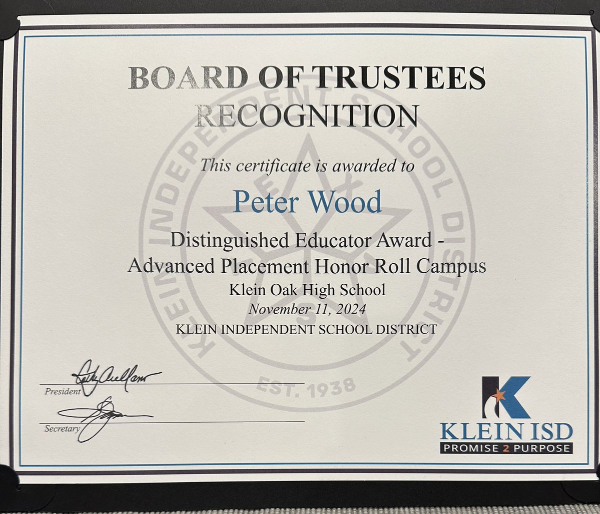 CoachWoodKO's tweet image. @KleinOak was recognized as the first ever school in Klein ISD to receive AP Honor Roll from College Board.  Very appreciative to be apart of such an amazing accomplishment!!#advancedacademics #strongpublicschools