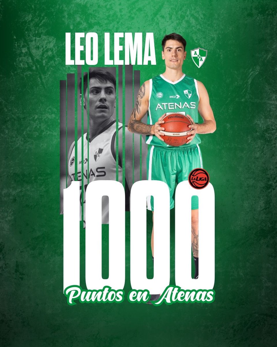 Atenas_oficial's tweet photo. FELICITACIONES LEO!!! 1️⃣0️⃣0️⃣0️⃣ 👏🏻👏🏻👏🏻

Con los 23 puntos de hoy frente a Union, Leo Lema llegó a los 1019 puntos con la camiseta del griego!!! 

💚🤍 https://t.co/zqj1DIRoMh