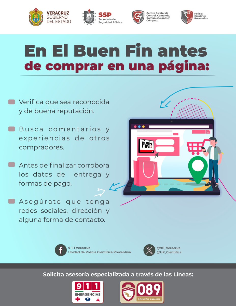 UP_Cientifica's tweet photo. En el Gobierno del Ing. Cuitláhuac García Jiménez, tu seguridad es primero. Por ello la Secretaría de Seguridad Pública a través del C4 te brindan esta información:

👮🏼‍♂️ #PolicíaCientíficaInforma Al realizar compras en internet, infórmate 🛒💳📌#ElBuenFin2024 https://t.co/TErFKkWDlB