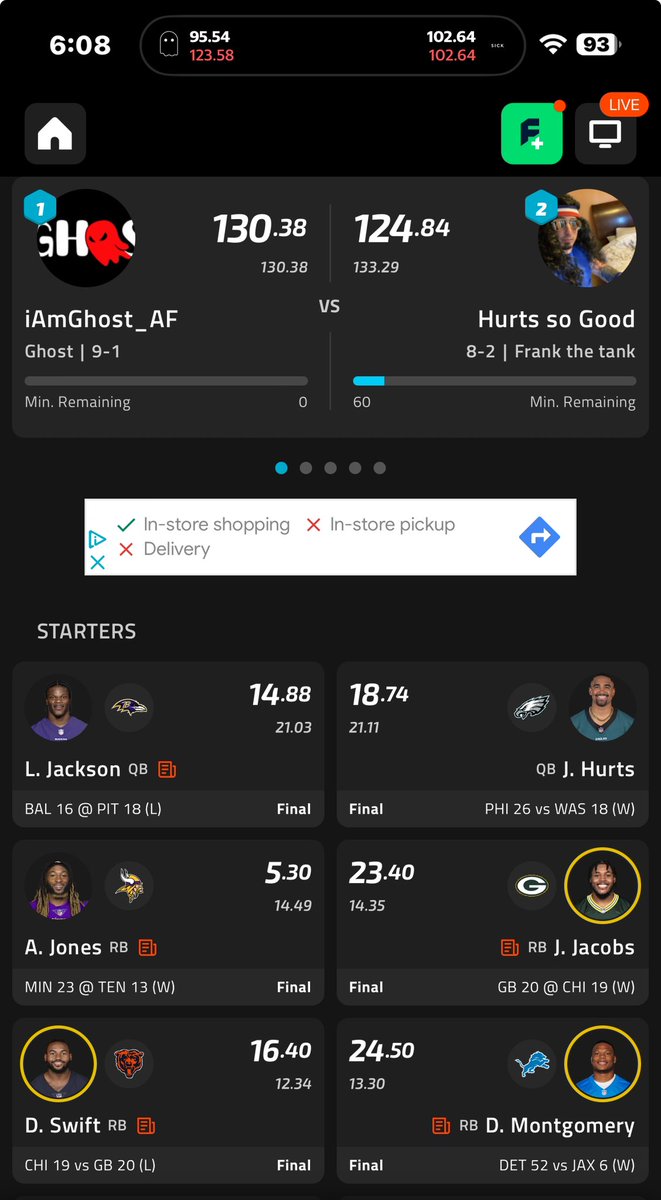 IamGhost_AF's tweet photo. Shoutout to @InterLinkAll for letting me join their #FantasyFB league. Unfortunately Trucker is most likely handing me my 2nd loss on the season! He still has Shultz playing tomorrow night. Good game bro bro! https://t.co/jBAMs1RYl8