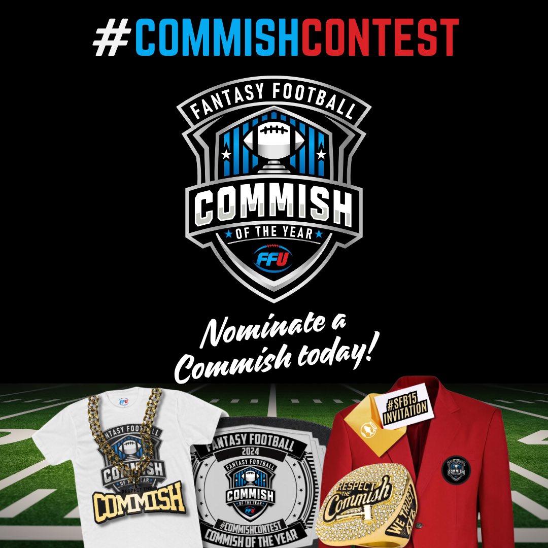 DrKJMurray's tweet photo. Do you know a #fantasyfootball COMMISH that should be nominated to receive the honor of “COMMISH OF THE YEAR”? 👀
📝It’s time to make it happen! 🔗👇
@FFUnlimited #CommishContest
https://t.co/DVjn6WqOSU https://t.co/zffaCD4wfj