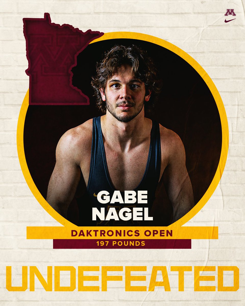 GopherWrestling's tweet photo. At 197 pounds, Gabe Nagel dominated the day with a 3-0 record.

He started with a pin in just 1:59, added a major decision and ended with an 8-2 decision to improve to 5-1 on the season. https://t.co/CWc5sA1L47