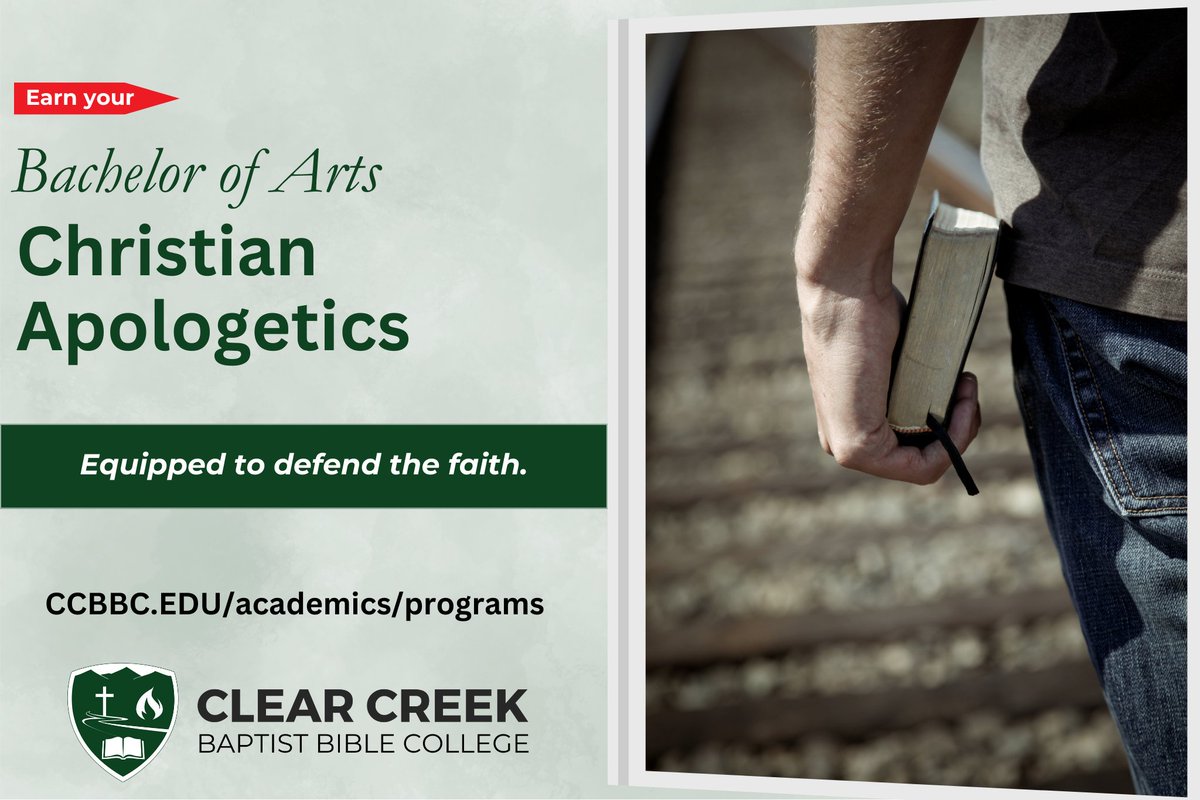 Clear Creek's B.A. in Christian Apologetics helps prepare men and women to defend the truth.  Each course seeks to present a defense from a biblical worldview and framework. 
 ccbbc.edu/aca.../program…
#ChristianEducation #ClearCreek