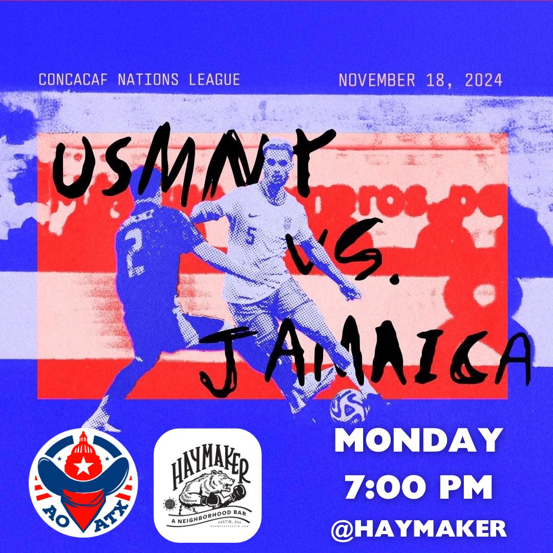 🚨 AO Watch Party Alert 🚨
The USMNT faces Jamaica in the second leg of the CONCACAF Nations League tomorrow, Monday, Nov 18th, in St. Louis!

📍 Haymaker
⏰ Kickoff at 7 PM

Join us to cheer on the USA and bring the energy as they fight for a spot in the next round.