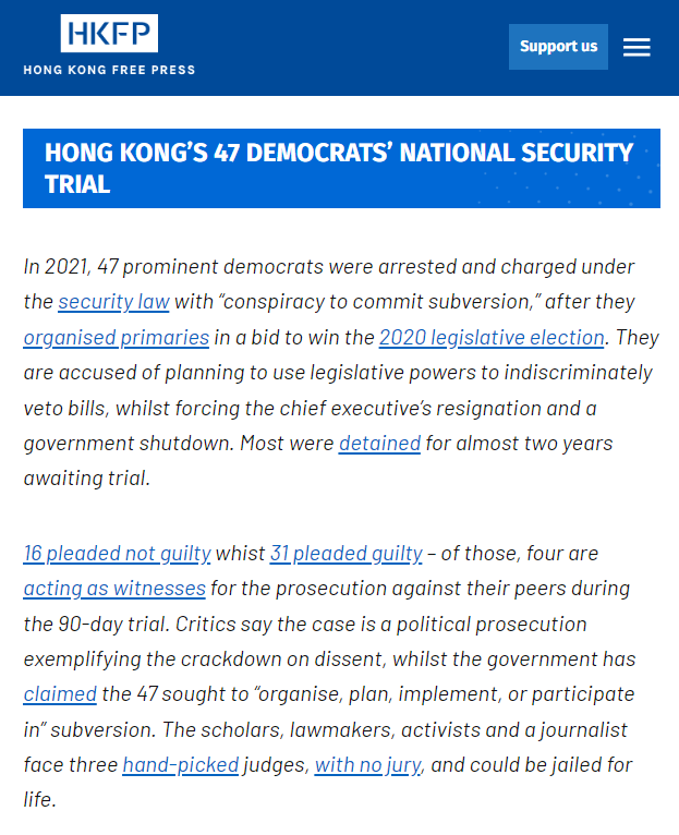 tomgrundy's tweet photo. 📢Team @HKFP saved a spot in the court queue days ago to bring you breaking coverage of the 47 Democrats' sentencing tomorrow (Tue). 

Much of #HongKong's opposition have been prosecuted over their attempt to win an election by holding a primary: https://t.co/yTCFCDDjbQ

The scholars, lawmakers, activists and a journalist face three hand-picked judges, with no jury, and could be jailed for life: https://t.co/lBHBfk7Dzi