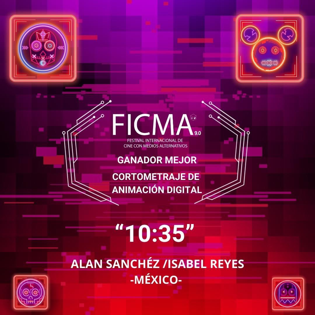 SpaceBoyMX's tweet photo. ¡Estamos emocionados de compartir que nuestro corto 10:35⌛️, ha sido galardonado como Mejor Cortometraje de Animación Digital en @ficmafest 🖤! 

#10:35 #FICMA #WeAreSpaceBoy https://t.co/ZuOpGEBa0F