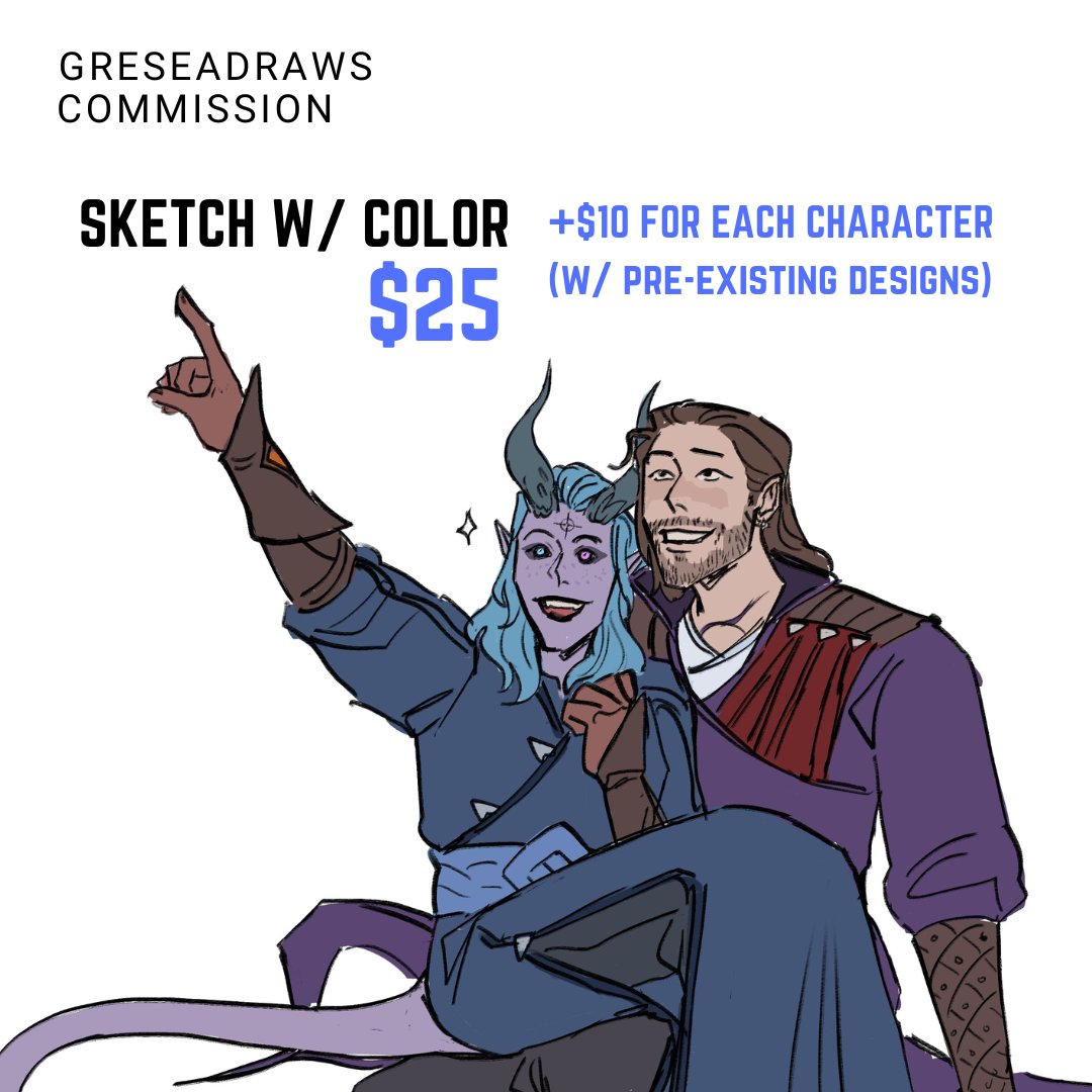 greseadraws's tweet photo. my commission waitlist for December is open! If you want your tav drawn with a companion or two ocs together, it's $35 for a colored sketch for two characters! 
https://t.co/s8McvOs369 https://t.co/1y08c21uCY