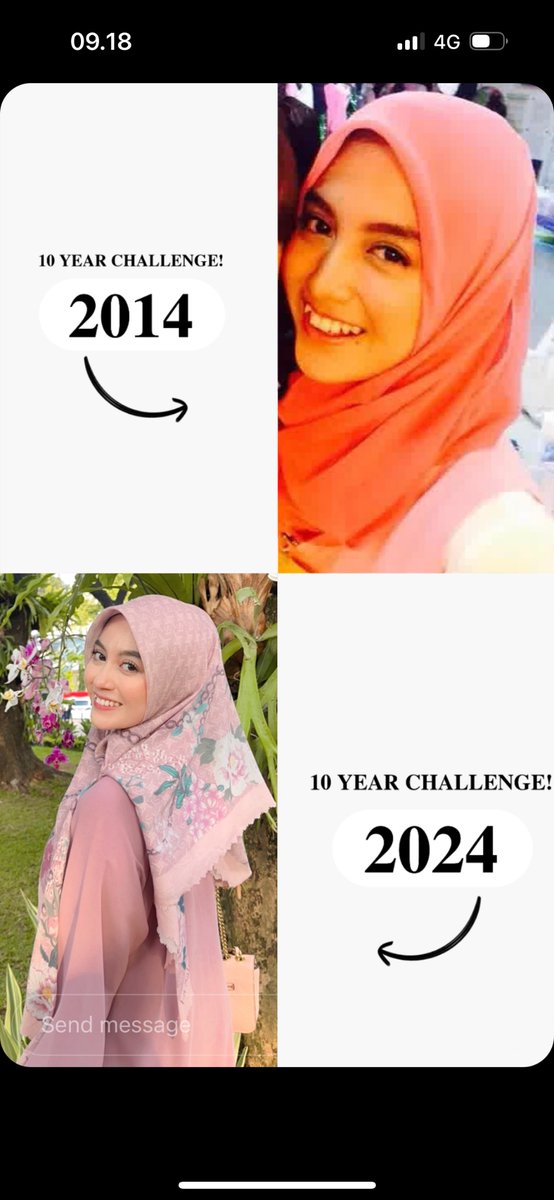 nblh_ayu's tweet photo. 10 year challenge. 

Foto 2014: waktu masih jadi mba-mba idol ibu kota pas event JKT4 School waktu itu pengen jadi murid yg berhijab ceritanya😜

Foto 2024: mba-mba baru pulang kajian nemenin keluarga jalan2 weekend☺️

Gimana masih sama ga wajah nya? atau lebih muda yg 2024?🤪 https://t.co/baeI2mU1mT
