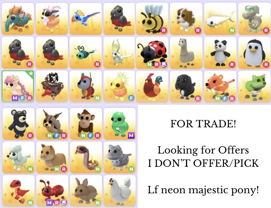 jakesbff1's tweet photo. FOR TRADE! Looking for neon majestic ponies and upgrades! 

#adoptmetrades  #adoptmeoffers  #adoptmetrade #adoptmetrades #adoptmetrading #adoptmetradings #amtrading #AMTradingTuesday #adoptmetogcash #adoptmegiveaways #adoptmegws #adoptme #adoptmeoffer https://t.co/8JExugmU7J