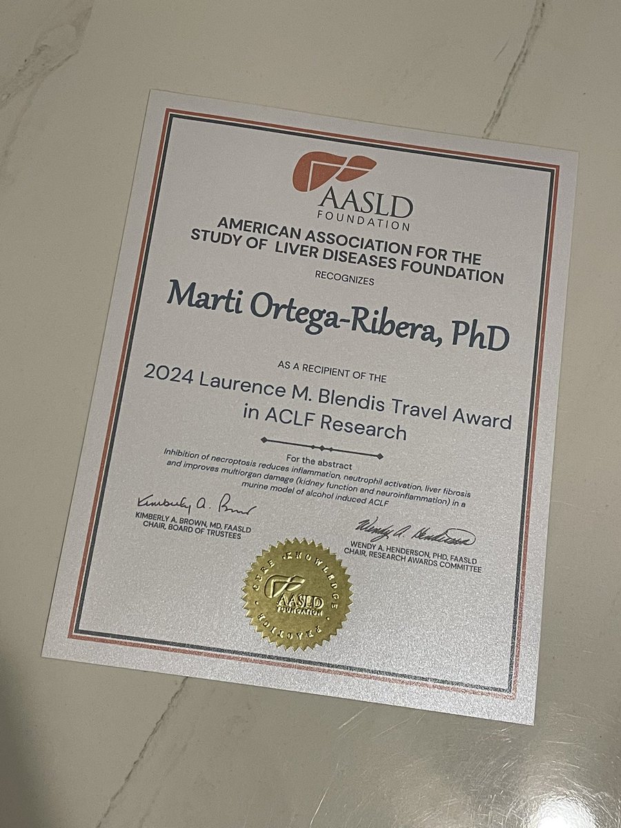 Martí Ortega-Ribera, PhD (@martior92) on Twitter photo 🏅Honored to receive the inaugural 2024 Laurence M. Blendis Travel Award in ACLF!
Thanks to my mentor <a href="/GSzaboMD/">Gyongyi Szabo</a> and <a href="/AASLDFoundation/">AASLD Foundation</a> for creating this travel award and supporting young investigators. Truly grateful.
#TLM24 #Livertwitter #research 🏅Honored to receive the inaugural 2024 Laurence M. Blendis Travel Award in ACLF!
Thanks to my mentor <a href="/GSzaboMD/">Gyongyi Szabo</a> and <a href="/AASLDFoundation/">AASLD Foundation</a> for creating this travel award and supporting young investigators. Truly grateful.
#TLM24 #Livertwitter #research