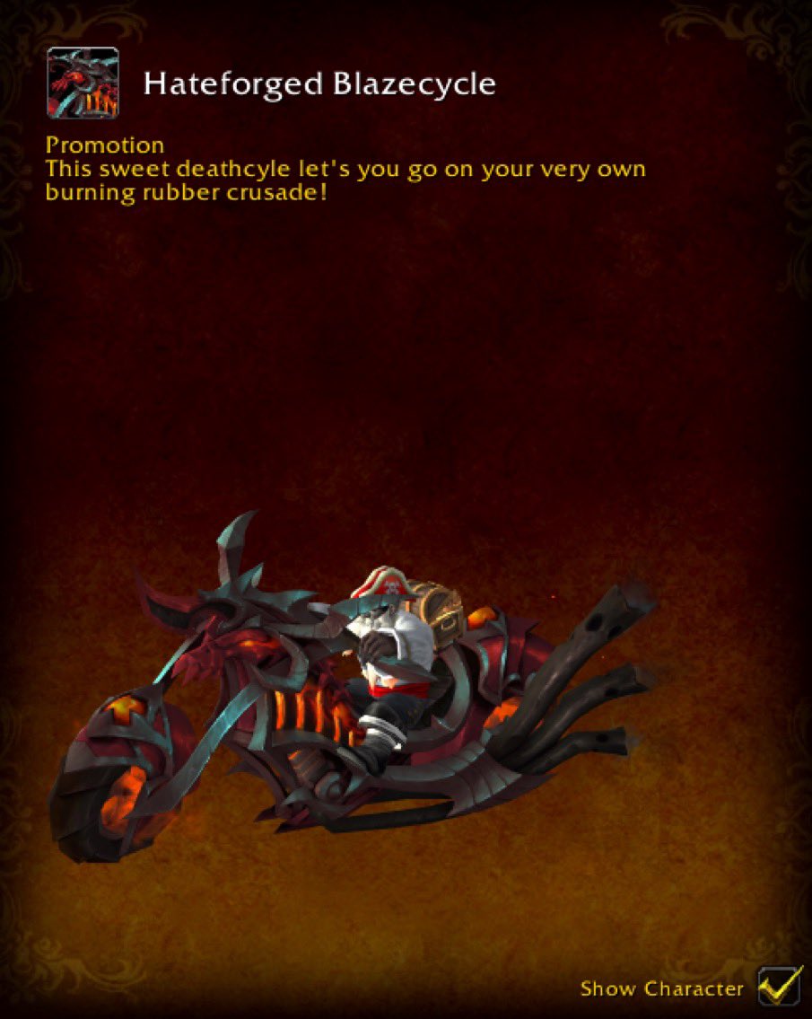 🎁 Hateforged Blazcycle Giveaway 🔥

Luckily I got a code before they sold out! Hateforged Blazcycle giveaway!

What do you need to do?
✅ Follow
❤️ Like
🔁 Retweet
❓ comment your favorite mount of all time! 

🌎 Worldwide 
Giveaway ends on Tuesday!
