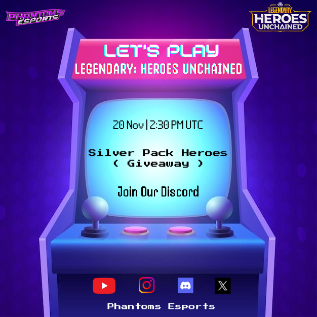 PhantomsEsp26's tweet photo. 🎮 Game Night Alert! 🎮

Join us on November 20th at 2:30 PM UTC/ 8 PM IST for an epic Game Night featuring @LHUGame !! 🏆🔥

Plus, we're giving away Silver Pack Heroes! 🎁💥

Don't miss out—join us on Discord (link in bio) and be part of the fun! 🎉 https://t.co/M65osZlae4