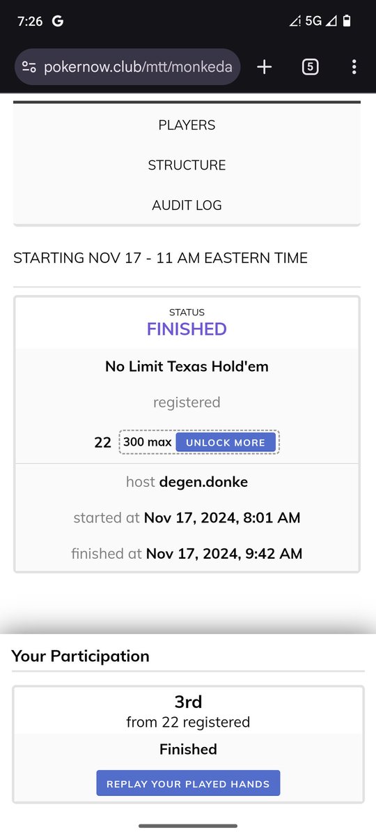 Day 65 of a monke a day

I placed third in the weekly sunday <a href="/MonkeDAO/">MonkeDAO🍌</a> FREE ROLL poker tournament.  Won 0.25 SOL.

With the price of SOL where it's at, i can eat good today.

All it takes is an SMB NFT to join us.  <a href="/jemmmyjemm/">Jemmyjemm🍌</a> pays for the prize pool via his feetpics onlyfans.