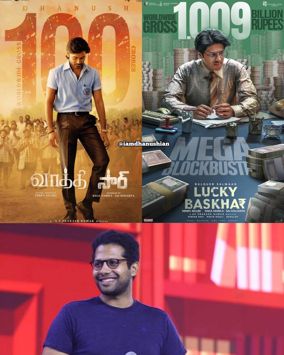 BOSouthIndian's tweet image. Back to back #100CR+ films for director #VenkyAtluri 🙌

#Vaathi #Sir #LuckyBaskhar @dhanushkraja @dulQuer
