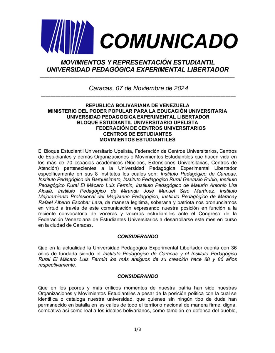 ceupelmacaro's tweet photo. Pdte. @NicolasMaduro en la actualidad UPEL Mácaro arribo a su 86 aniversario siendo pionera en la formación de maestros en 7 estados y más de 20 núcleos a nivel nacional como estudiantes universitarios solicitamos respeto e igualdad en la escogencia de delegados al #CongresoFVEU https://t.co/4Bu1nNnGtp