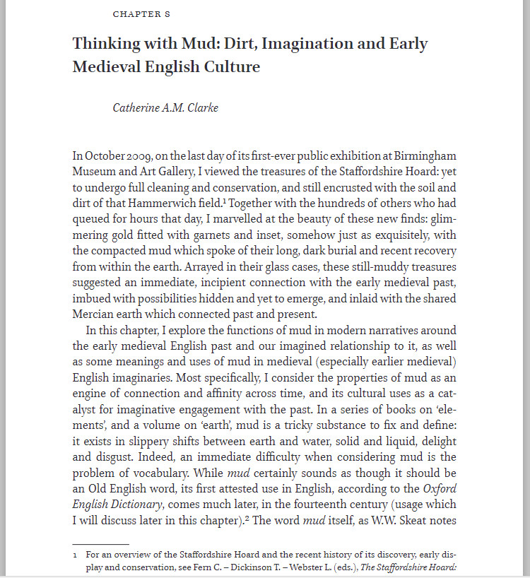 CathAMClarke's tweet photo. Thrilled to see this online! My essay 'Thinking with #Mud: Dirt, Imagination &amp; Early Medieval English Culture' in the latest volume in Brill's series The Elements in the #Medieval World: EARTH. #EnvHums #EnvHist #ecocriticism https://t.co/nrESq1WBG3 https://t.co/SYaYeI9mOe