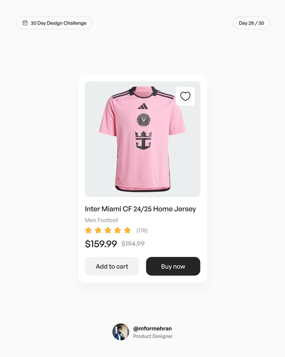 Day 28: E-commerce product card I'm challenging myself to design something new each day for the next 30 days and share it here. Who's in? Let's spark some creativity together!

#uidesign #uxdesign #productdesign #uiux #uiuxdesign #ecommerceproductcard #30daydesignchallenge