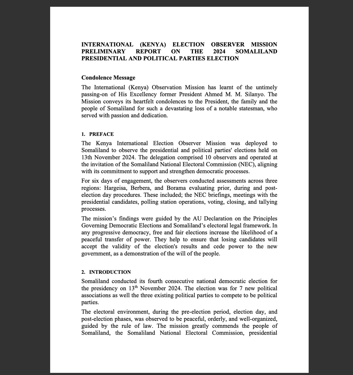 RAbdiAnalyst's tweet photo. #BREAKING #SOMALILAND

Kenya Observer Mission lauds Somaliland's polls. Says they were free, fair and meet international standards.

Full briefing here. https://t.co/9mlQKoBwpe