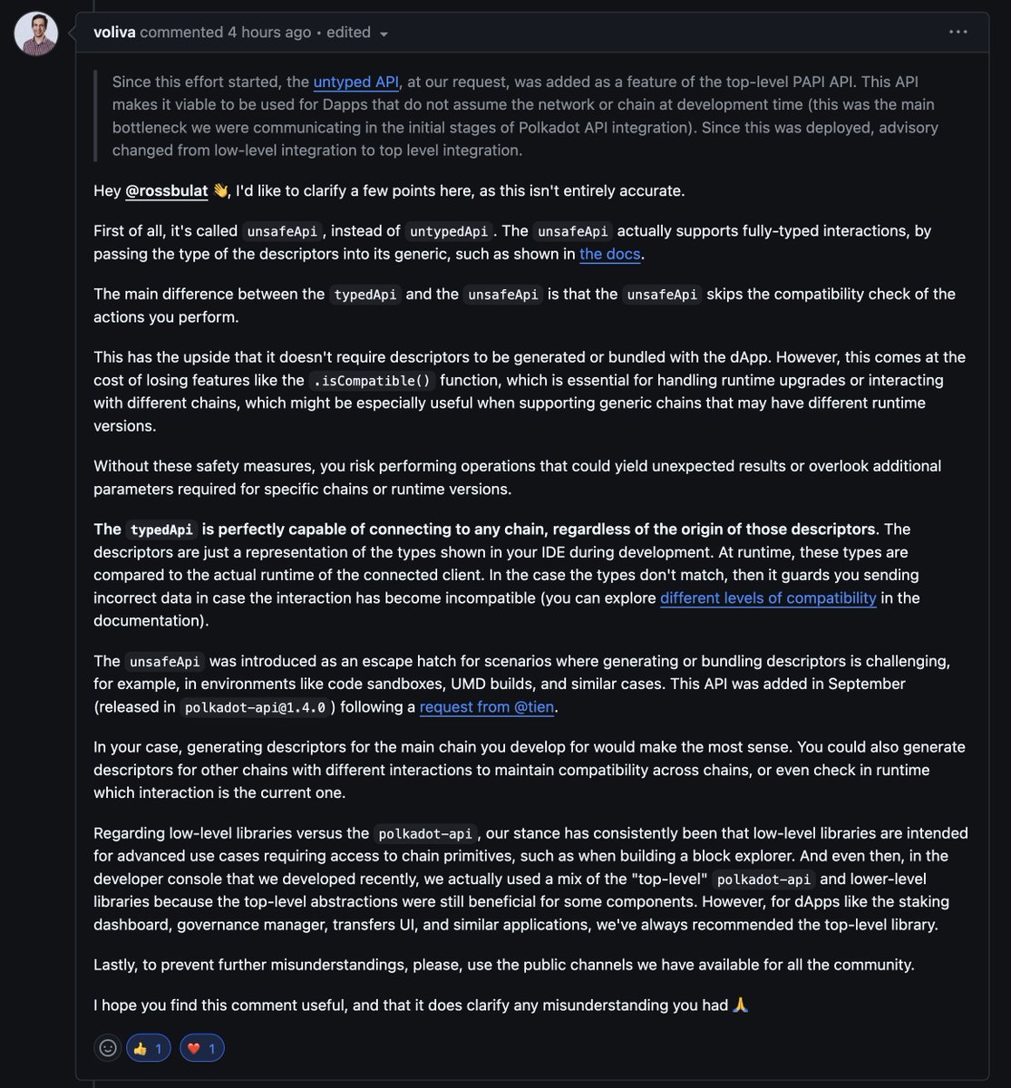 This is a screenshot of the comment that <a href="/rossbulat/">Ross</a> deleted from the PR on his repo. <a href="/voliva_v/">Víctor Oliva</a> spent precious time during the weekend trying to help him, and Ross's reaction was to delete the comment and block our team from the GH repo... 😞