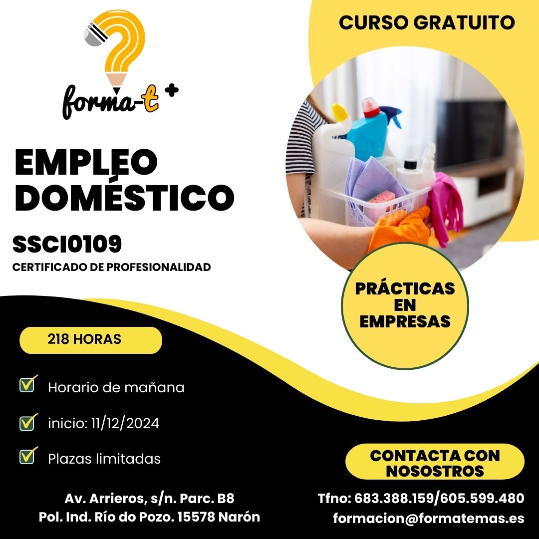 Certificados Profesionales, dirigidos prioritariamente a personas desempleadas, becas y ayudas para el alumnado, prácticas en empresa.
No se exigen requisitos de formación ni profesionales.