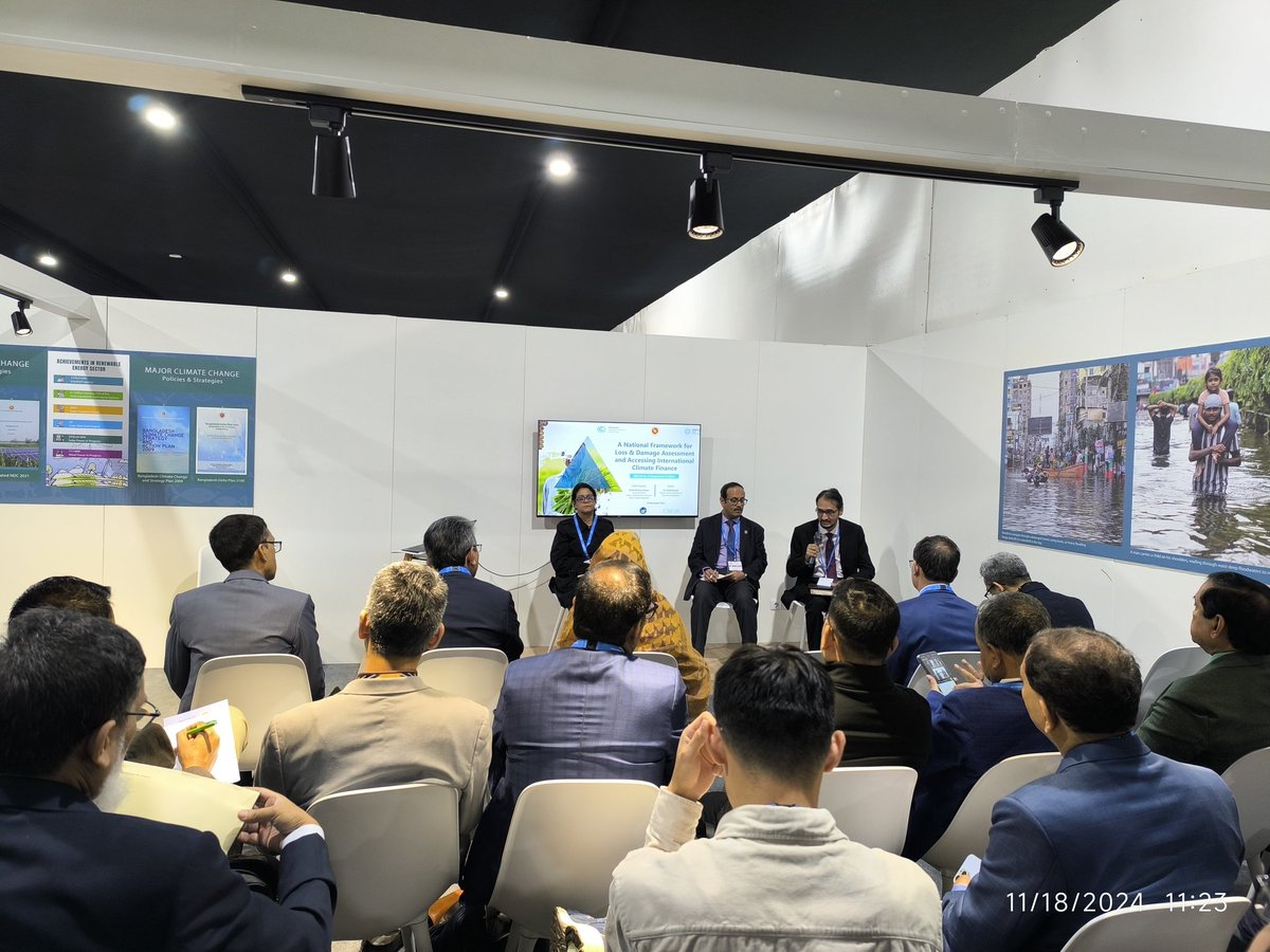 🌏 At the Bangladesh Pavilion at #COP29, discussions focused on a National Framework for Loss &amp; Damage Assessment and accessing climate finance.
Bangladesh leads by example in addressing climate vulnerability and ensuring justice for the affected.  
#LossAndDamage #ClimateAction