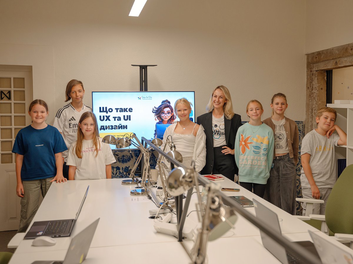 StarforLifeUA's tweet photo. Our first offline UI/UX design workshop for 🇺🇦 children took place in Lisbon, thanks to @sigmaswgroup! The kids learned UX/UI theory and applied their skills to a real-world project. 
Huge thanks to Varvara Prokopchuk for leading and inspiring the next generation of IT talent!💫 https://t.co/jDSiBkQDo8