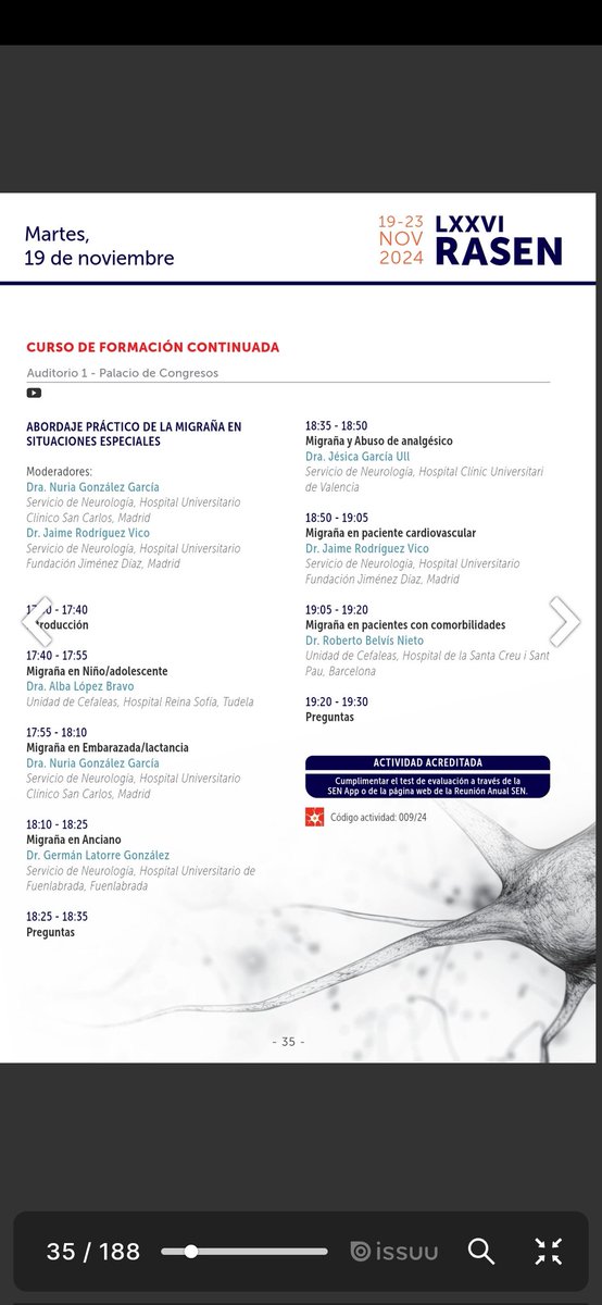 Mañana os esperamos en la #RASEN24 en Valencia con el curso: "Abordaje práctico de la migraña en situaciones especiales" 🧠