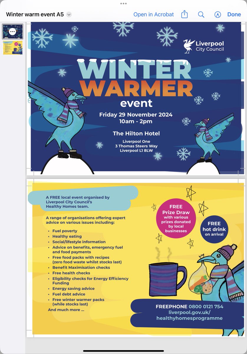 Winter Warm event that is being held at the Hilton Liverpool on the 29th November 10am - 2pm

#Fuel poverty
#Healthy eating
#Social/lifestyle information
#Free food packs with recipes
#Benefit Maximisation checks
and more…..