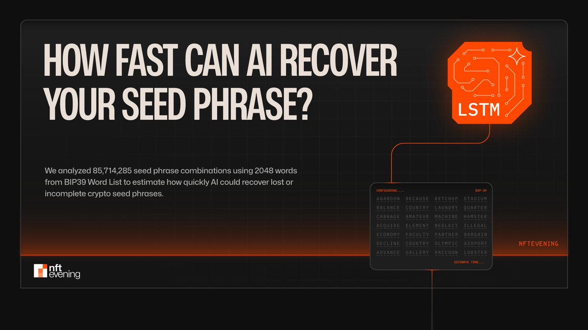 Did You Know 💡? Our latest research reveals the time it takes for #AI to recover lost #crypto seed phrases 👇
🔥 1 word: nearly instant
🔥 Multiple words: exponentially harder
Discover insights &amp; why securing your seed phrase is essential.
Read more: nftevening.com/crypto-seed-ph…