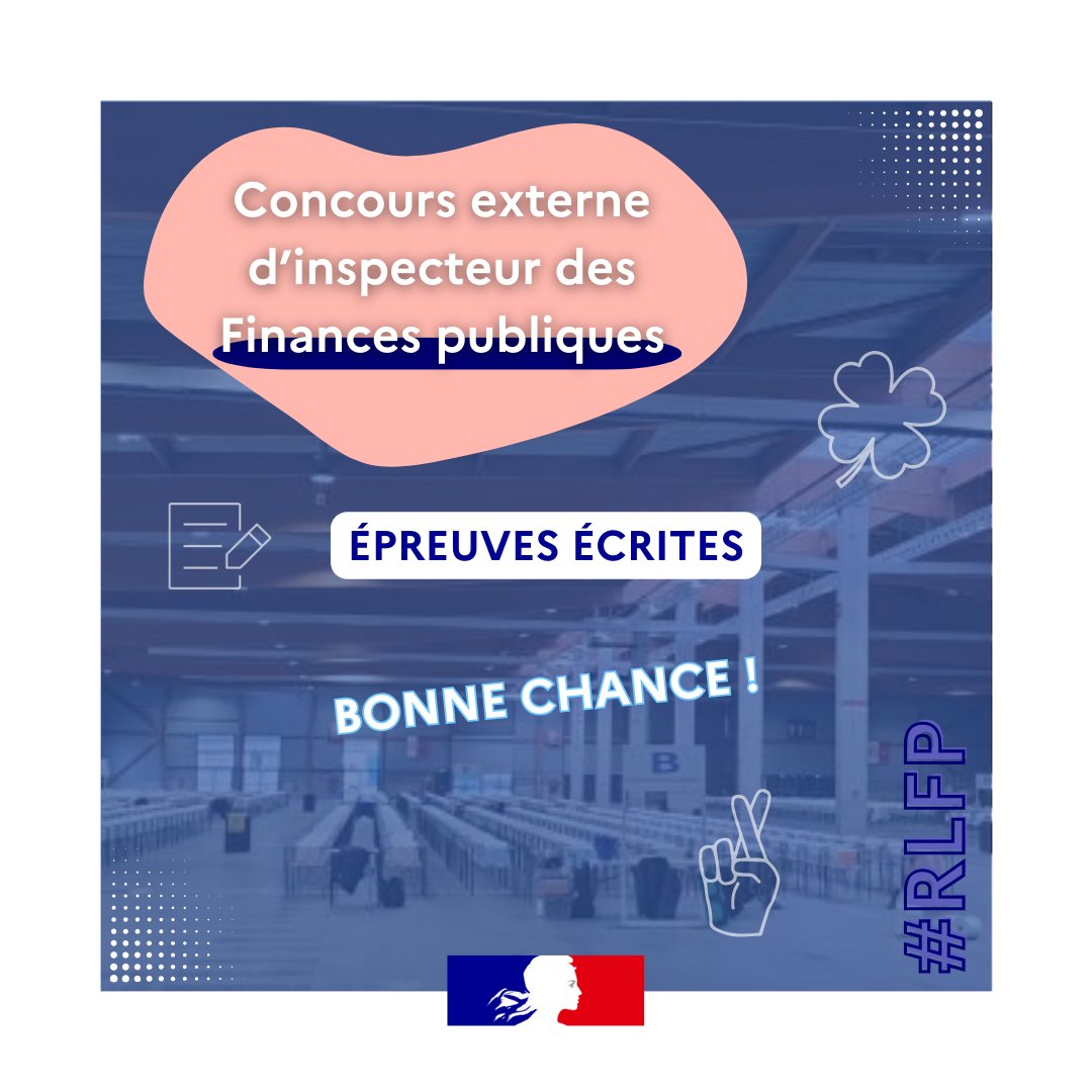 ENFiP_officiel's tweet photo. 🍀🤞 Bonne chance à tous les candidat(e)s qui vont composer aujourd'hui et demain pour les épreuves écrites du concours externe d'inspecteur des Finances publiques !
📅 Les résultats d'admissibilité seront disponibles le 13 décembre 2024 !🍀
#RLFP https://t.co/5aL9kVyyXE