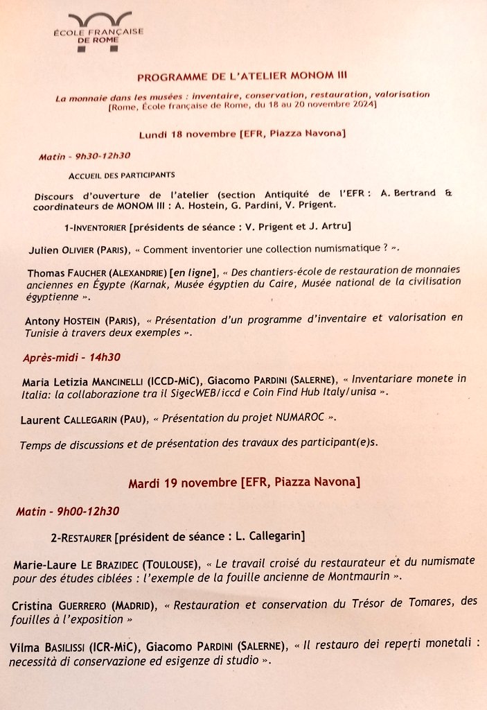 C'est parti pour l'atelier #numismatics #MONOM III, dédié aux #monnaies dans les #musées, et organisé à <a href="/ef_rome/">École française Rome #ResEFE</a>