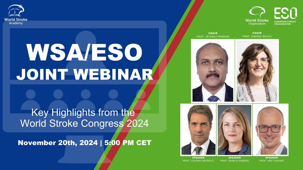 European Stroke Org (@esostroke) on Twitter photo WSO & ESO joint webinar on uncovering key insights from the World Stroke Congress 2024.
📑 ow.ly/oZNn50U4rtv
📅 20 November 2024,17:00 CET
<a href="/SposatoL/">Luciano Sposato 🇦🇷🇨🇦</a>, <a href="/SignildAsberg/">Signild Åsberg</a>, <a href="/FishingNeurons/">Urs Martin Fischer</a>
<a href="/jeyaraj_pandian/">Jeyaraj Pandian</a> & <a href="/Simona_Sacco_/">Simona Sacco</a>
#stroke #neurology #stroketwitter <a href="/WorldStrokeOrg/">World Stroke Org</a> WSO & ESO joint webinar on uncovering key insights from the World Stroke Congress 2024.
📑 ow.ly/oZNn50U4rtv
📅 20 November 2024,17:00 CET
<a href="/SposatoL/">Luciano Sposato 🇦🇷🇨🇦</a>, <a href="/SignildAsberg/">Signild Åsberg</a>, <a href="/FishingNeurons/">Urs Martin Fischer</a>
<a href="/jeyaraj_pandian/">Jeyaraj Pandian</a> & <a href="/Simona_Sacco_/">Simona Sacco</a>
#stroke #neurology #stroketwitter <a href="/WorldStrokeOrg/">World Stroke Org</a>