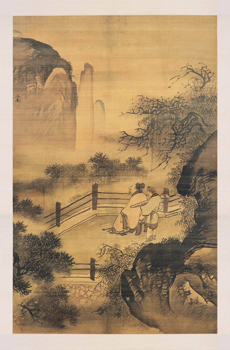ShanghaiMuseum's tweet photo. #MusicMonday
This painting depicts a literati leisurely admiring the moon in the mountains, with a boy holding a Guqin behind him.

Feeling the gentle breeze under the moonlight, will he be in the mood to play it the next moment?

🎨携琴赏月图轴 明 李仪 https://t.co/FtKtexIBqk
