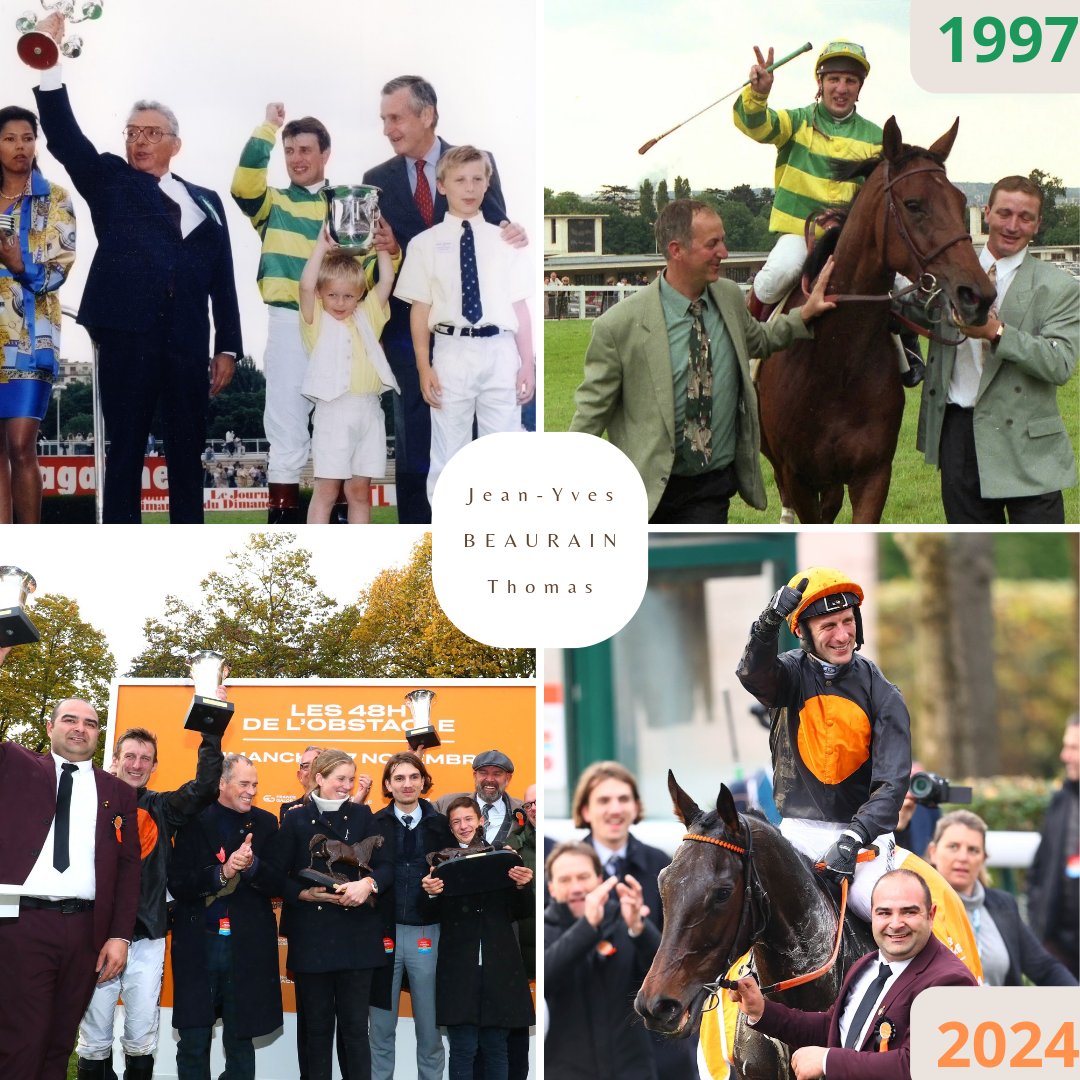 27 ans séparent ces photos

🟢🟡 Al Capone II 🟡🟢 - Jean-Yves Beaurain // 1997 Grand Steeple-Chase de Paris

⚫️🟠 Gran Diose 🟠⚫️ - Thomas Beaurain // 2024 Prix La Haye Jousselin