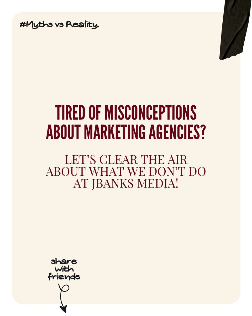 jbanks_media's tweet photo. At JBanks Media, we’re here to break those myths and show you why we stand out from the rest. 🛠
We prioritize transparency, deliver tangible results, and focus on bringing your unique vision to life.
Send us a DM today!
#MarketingMyths #AgencyTransparency #JbanksMedia https://t.co/5ek2LncIhv