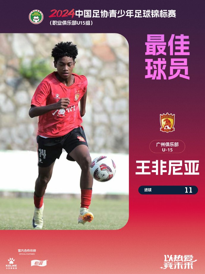 HotpotFootball's tweet image. Guangzhou FC U15 defeated Shanghai Shenhua U15 2-1 in the final and won the 2024 CFA U15 Championship. Guangzhou FC's 15-year-old Chinese-Nigerian striker Wang Feiniya won the MVP of the tournament with 11 goals.
#GuangzhouFC #Evergrande