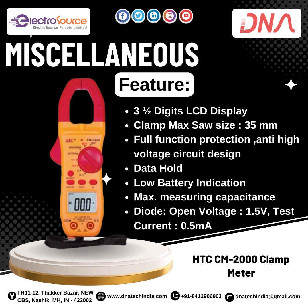 Miscellaneous
HTC CM-2000 Clamp Meter
hashtag#miscellaneous hashtag#htc hashtag#clamp hashtag#meter hashtag#digit hashtag#display hashtag#max hashtag#function hashtag#size hashtag#voltage hashtag#circuit hashtag#data hashtag#hold hashtag#diode hashtag#open hashtag#current hashtag