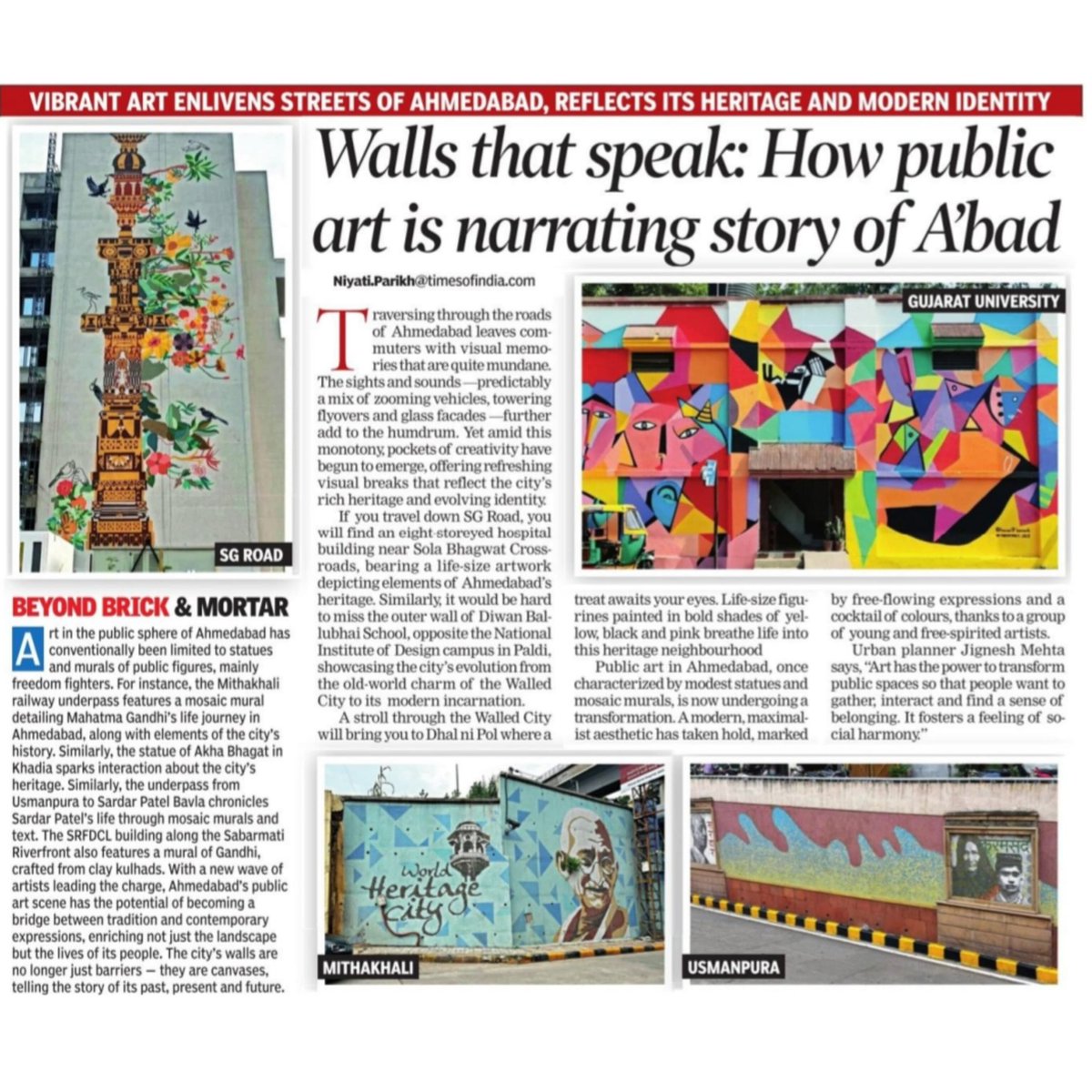 The streets of Ahmedabad have come alive with vibrant art that breathes life into the urban landscape and beautifully encapsulates the city's rich heritage and contemporary identity. Colourful murals and intricate installations showcase the cultural fusion and creative spirit