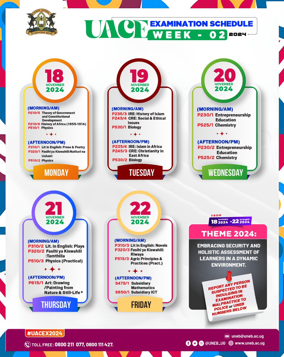 #UACE2024 EXAMINATION SCHEDULE 

WEEK TWO