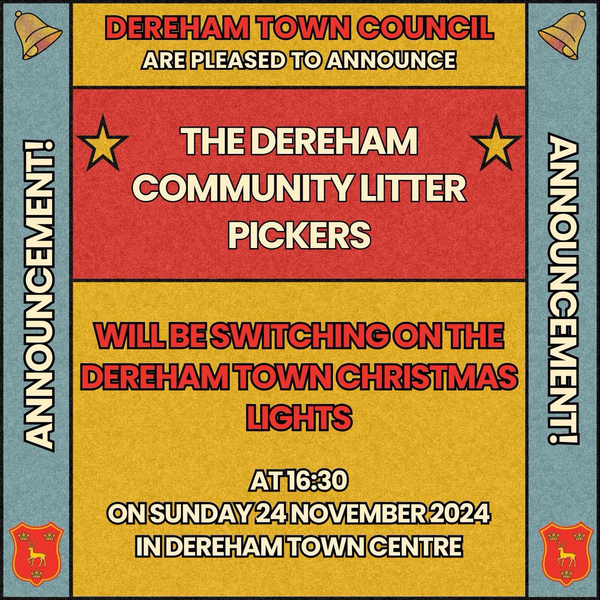 1/2… 🎄It’s almost time for the Dereham Christmas Lights Switch-On.🎄

We’re so excited to have been chosen to press the button! Come and find our Dereham Community Litter Pickers stall to learn more about our work in keeping our town litter-free and how you can get involved.