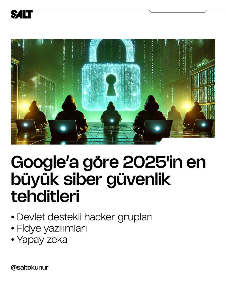 gitresmi's tweet image. 🤖Google’a göre 2025’in en büyük siber güvenlik tehditleri.



#güvenliinternet #btider #sondakikahaberler